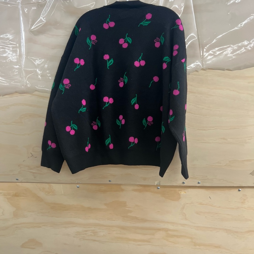 PINK Victoria's Secret Black Sweater with Pink and Green Floral Design - Picture 6 of 6